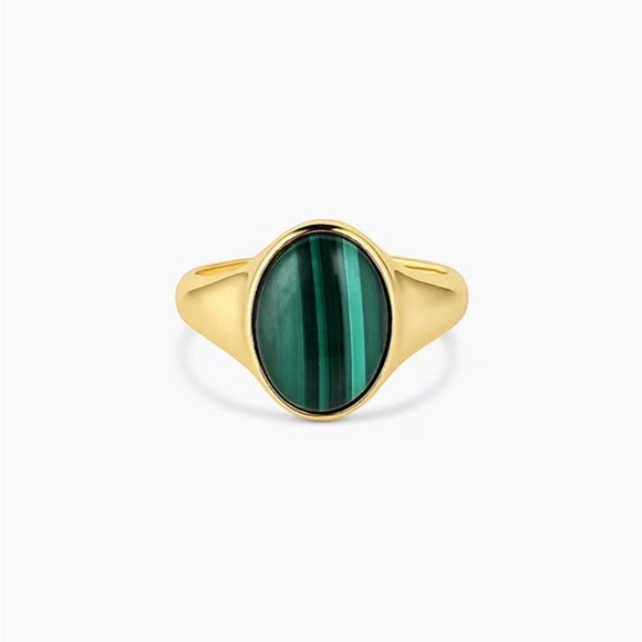 NWT Gorjana Lou Malachite Green and Gold Gemstone Ring in Size 6, 7, 8, and 9 - Picture 1 of 5